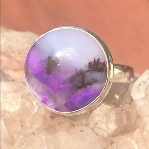 BOUTIQUE PURPLE DENDRITIC OPAL 925 SILVER RING, 9
